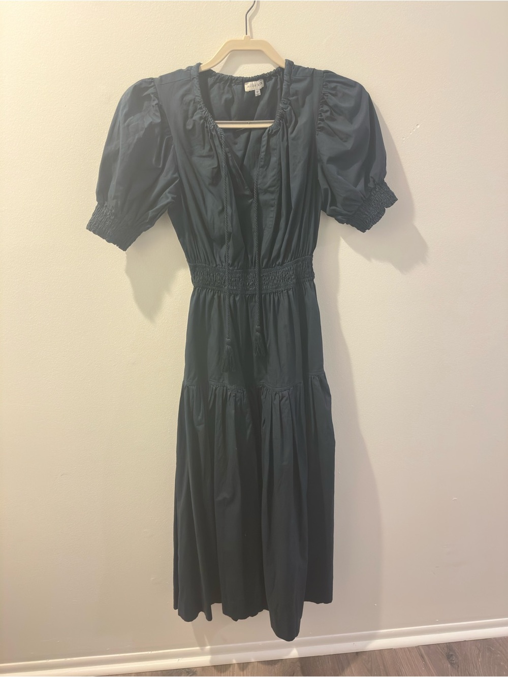 Moon River Women’s Puff Sleeve Midi Dress in Dark Teal